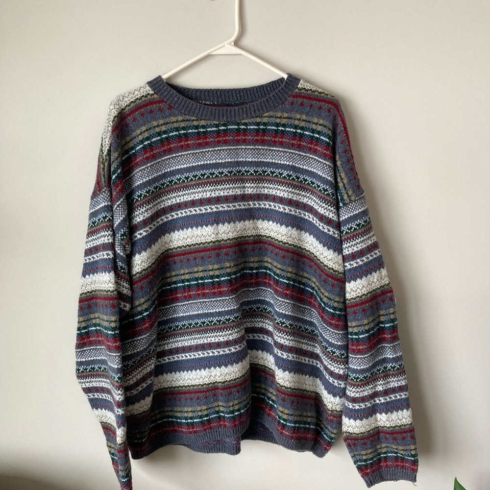 Roundtree & Yorke Men's Striped Crewneck Sweater - Red, Blue, Gray